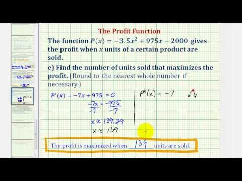 Ex: Profit Function Applications -- Average Profit, Marginal Profit, Max Profit Ex: Profit Function Applications -- Average Profit, Marginal Profit, Max Profit