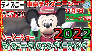 【スニーク初日】東京ディズニーシー　ディズニー・クリスマス・グリーティング　リドアイル外の手前の坂から　パレード　ハーバーショー　2022年11月7日　12時回　テロップあり