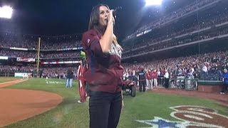 WS 2009 Gm 5: Alanis Morissette sings national anthem