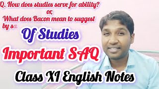 Of Studies questions and answers  Class eleven english notes । very very important for exam #engbing