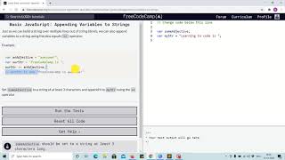 Lesson 29 - Appending variables to string - freecodecamp Lessons