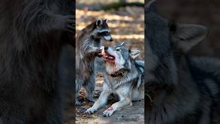 A raccoon helps an injured wolf, a touching story