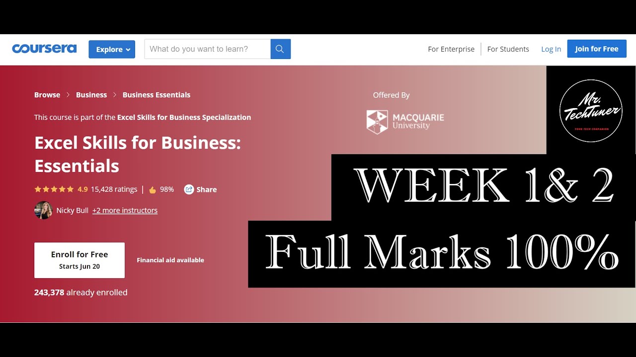 Coursera Excel Skills For Business: Essentials Week 1 & 2 Final Quiz ...