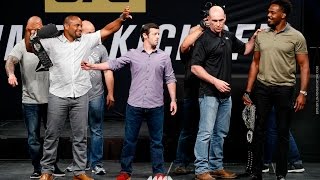 Daniel Cormier vs. Jon Jones 2 UFC Summer Kickoff Presser Staredown - MMA Fighting