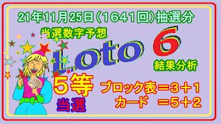 #ロト６　#当選数字予想　２１年１１月２５日（１６４１回）抽選分当選数字予想、結果分析