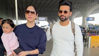 Rahul Vaidya and Disha Parmar with daughter Navya spotted at Mumbai airport.