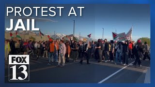 Demonstration moves from U of U campus to Salt Lake County Jail after protester's arrest