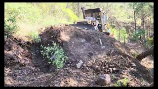 D7G CATERPILLAR BULLDOZER, ROAD WIDENING AND STRAIGHTENING WORKS IN GREEN FOREST AREA NARROW AND OLD