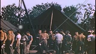 US Marines 2nd Division hospital as patients wait in chow line in Saipan, Mariana...HD Stock Footage