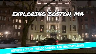 [4K] Exploring Boston, MA: Historic Statues, Public Garden, and Holiday Lights