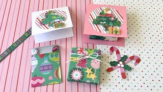 One 6x6 Paper ~ 3 Mini Xmas Projects ~ Gift Box, Envelope, Embellishment ~ Packaging Idea