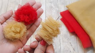 Net Fabric Roses using only Needle|Easy DIY Cloth Flowers|Hand Embroidery Designs| Quicky Crafts