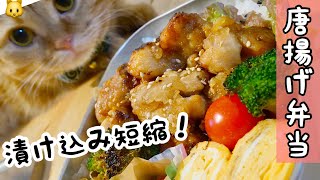 【お弁当作り♯48】朝の短い漬け込み時間でふわっと美味しい唐揚げ弁当~どどどアップな猫【bento】【English subtitles】