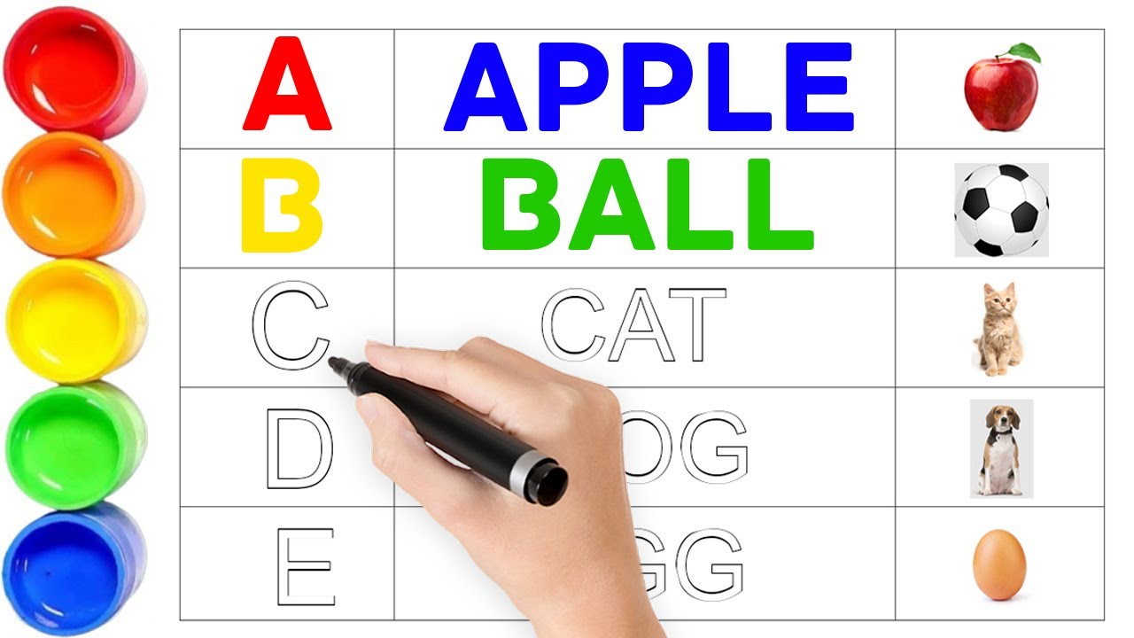 A For Apple B For Ball, ABCD, Kids Rhymes, Alphabets, A To Z Kids Learn ...