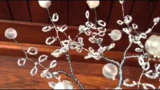 Wire Sculptured Tree White Seed Beed Leaves with White and Cream Larger stones...