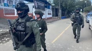 Colombian army on patrol in Tibu where displaced from northeastern Catatumbo region seek shelter