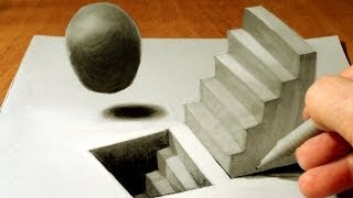Drawing Staircase and Sphere - How to Draw  3D Staircase  - Trick Art