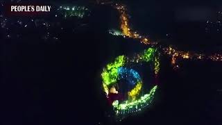 Amazing aerial view of the illuminated Meiling Palace in Nanjing, E China's Jiangsu.