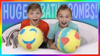 HUGE EMOJI VS RAINBOW BATH BOMB CHALLENGE! | We Are The Davises