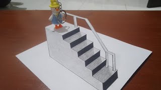 3D drawing stairs on paper step by step