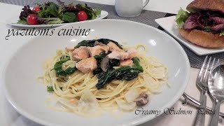 キノコとほうれん草の相性がバツグン♪　ブールマニエでパスタに絡むサーモンのブランケットパスタ   - Creamy Salmon Pasta -