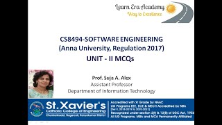 Prof.Suja A.Alex | MCQs | Unit- II | CS8494 Software Engineering