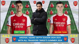 Arsenal Squad Depth, Arsenal Potential LineUp with Transfers Target Summer 2024,First & Reserve Team