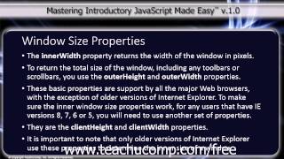 JavaScript Training Tutorial Window Size Properties