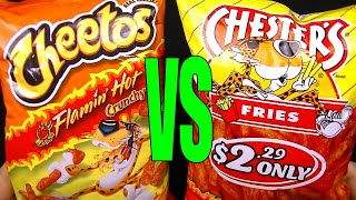 Cheetos Flamin Crunchy vs Chester's Hot Fries What is the Hottest to Buy - FoodFights Snack Review