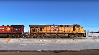 Chasing UP 5455 Leader On CP 292 Southbound, Leduc To Millet AB, Featuring K5HL Horn Battle