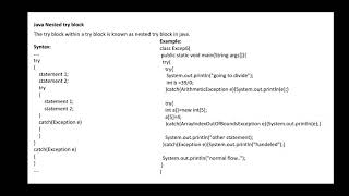 Nested try, multiple catch and user defined exception