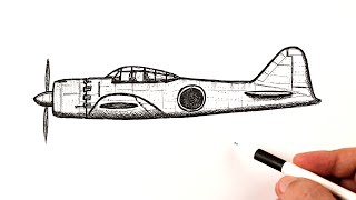 How to draw a WW2 fighter aircraft Mitsubishi A6M Zero
