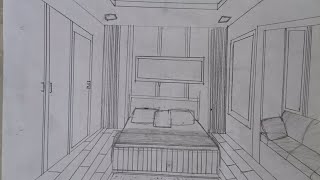 How To Draw A Bedroom In One Point Perspective | Step By Step