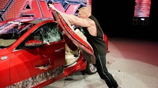 WWE Brock Lesnar destroys J&J Security's prized Cadillac: Raw, July 6, 2015 HD