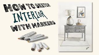 MARKER RENDERING INTERIOR DESIGN - How To Sketch an Interior in ONE POINT PERSPECTIVE | HH Design