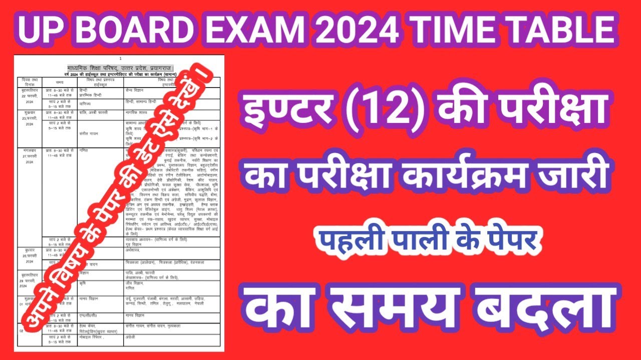 Up Board Exam 2024 Time Table Issued/10th &12th Class Board Exam ...