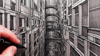 How to Draw a City Fantasy in One-Point Perspective