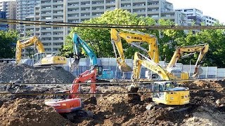 5/25UP 重機のｽｺﾞｲ連携ﾌﾟﾚｲ！工事現場で同時に作業するﾕﾝﾎﾞ ｼｮﾍﾞﾙ ﾊﾞｯｸﾎｰ 他