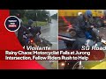 Rainy Morning Chaos: Motorcyclist Falls at Jurong Intersection, Fellow Riders Rush to Help