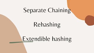 Separate chaining, Rehashing, extendible hashing