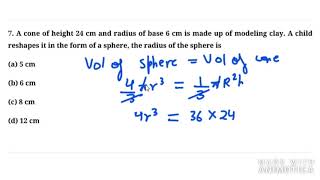 A cone of height 24 cm and radius of base 6 cm is made up of modeling clay