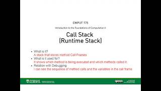 Call stack (Runtime stack)—CMPUT 175