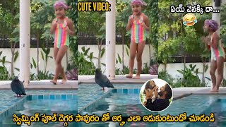 CUTE VIDEO : Allu Arha Playing with Pegion at Swimming Pool | Allu Arjun Daughter Arha | LATV