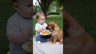 Baby and puppy have a picnic#gorilla #baby#shorts#cute#funny#love#animals