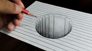 Round Hole on line Paper - Easy 3D Trick Art Drawing