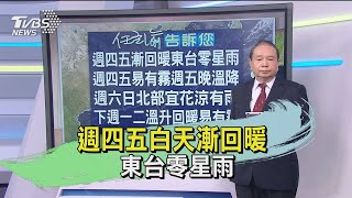 週四五白天漸回暖 東台零星雨｜TVBS新聞