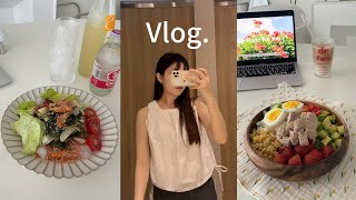 (Sub)40대 여자 싱글 Vlog 여름휴가 안가고 집콕하는 일상🥞혼술,집에서 만두 만들기,핫케이크