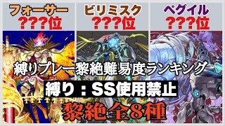 黎絶全8種　SS使用禁止縛り攻略難易度ランキング