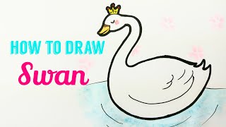 HOW TO DRAW SWAN | Easy & Cute Swan Lake Drawing Tutorial For Beginner / Kids