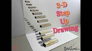 How to draw 3D Stairs to nowhere? Easy step by step optical illusion drawing and coloring tutorial